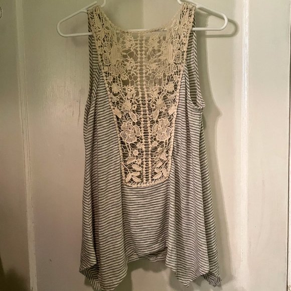 Papaya Grey/White Striped Tank Top w/Lace Back - Picture 2 of 4